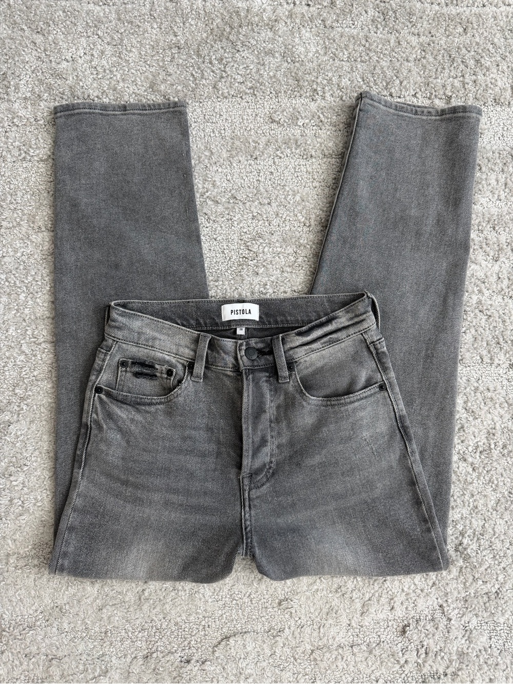 EUC Pistola Size 26 Gray Straight Leg Distressed Jeans